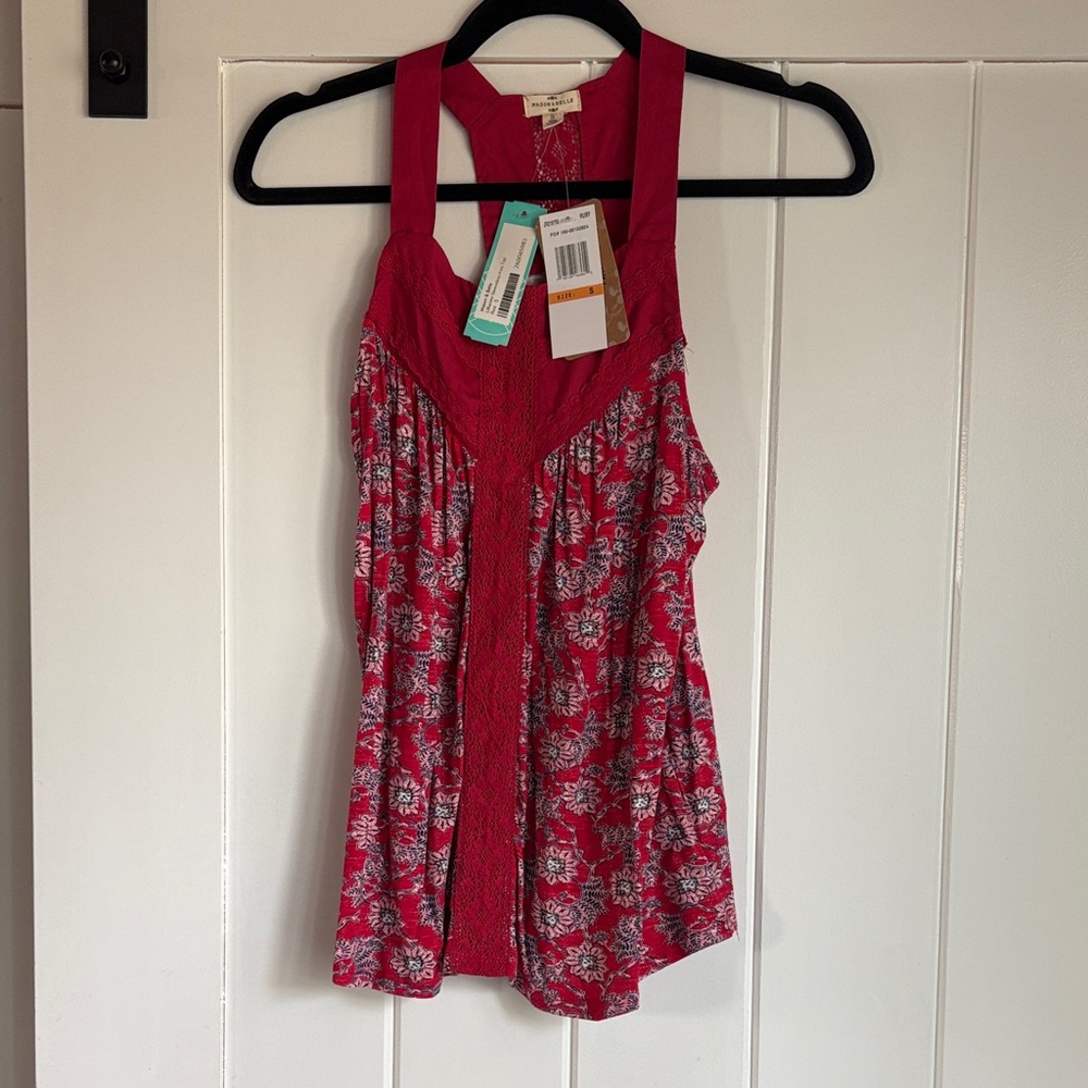 Floral-Print Halter Camisole in Bright Pink